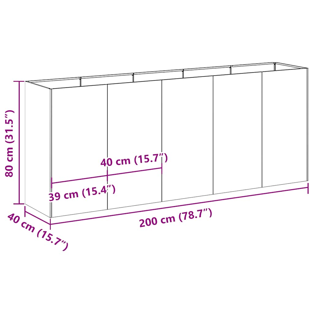 Kukkalaatikko musta 200x40x80 cm kylmävalssattu teräs