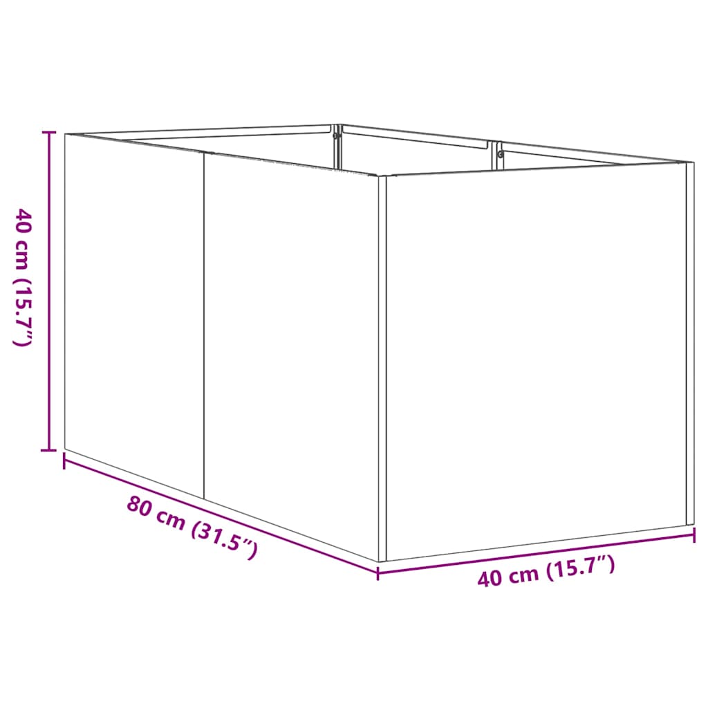 Flower box black 40x80x40 cm cold rolled steel