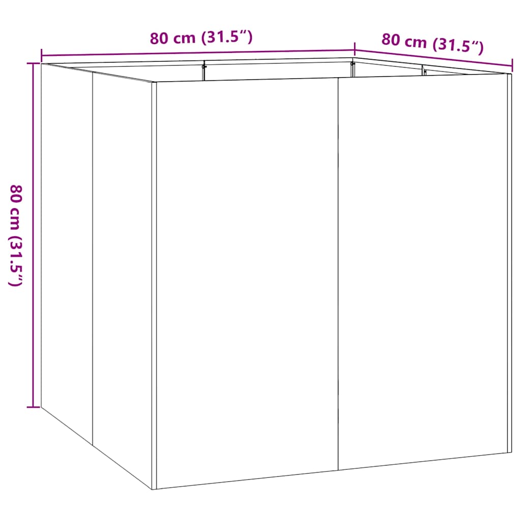 Kukkalaatikko musta 80x80x80 cm teräs