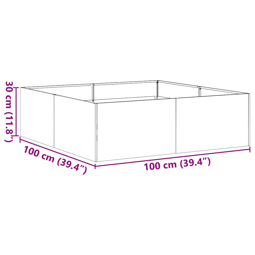 Flower box rust 100x100x30 cm weatherproof steel