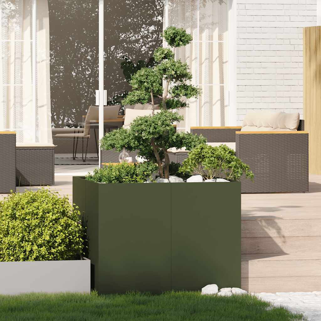 Flower box olive green 100x100x80 cm steel