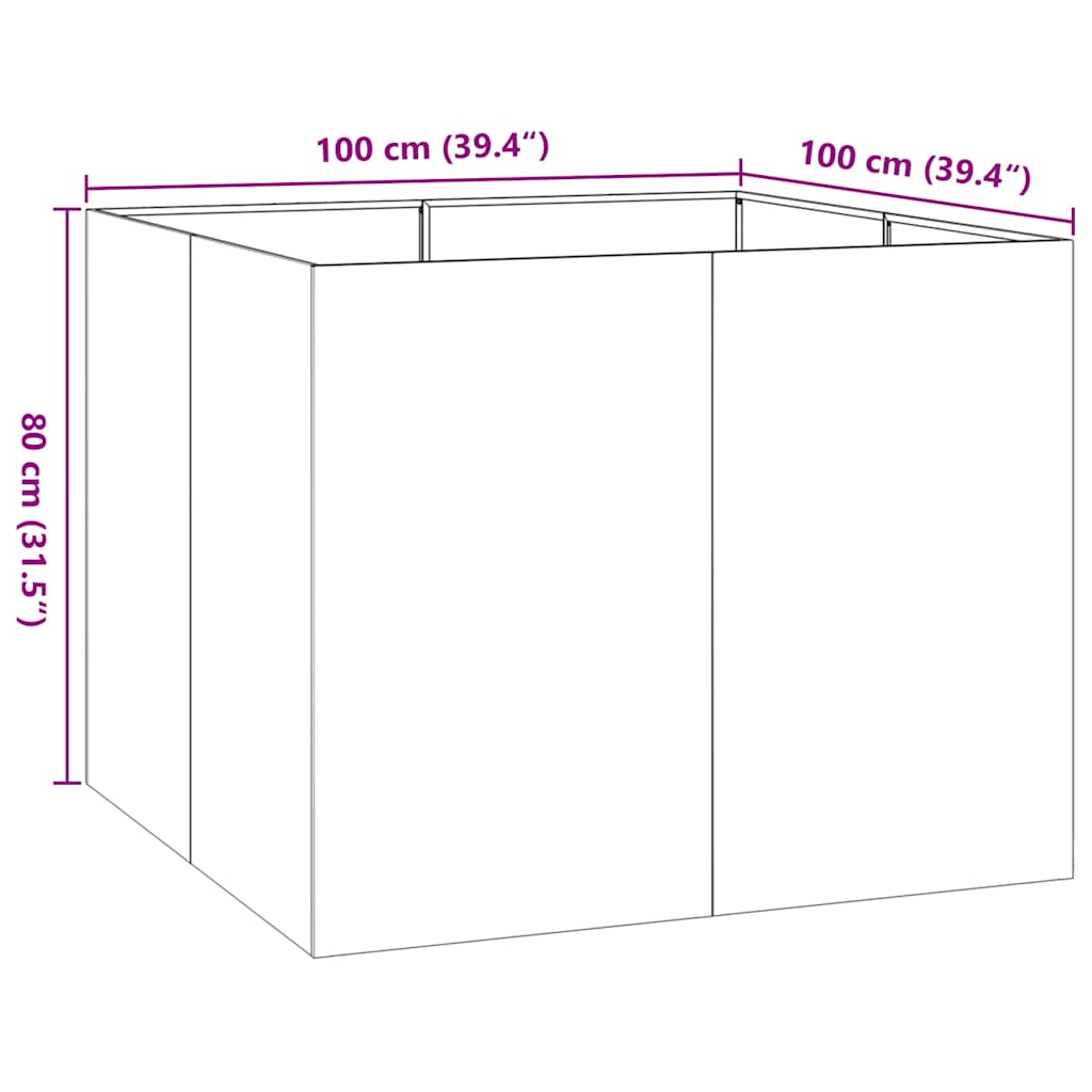 Flower box olive green 100x100x80 cm steel