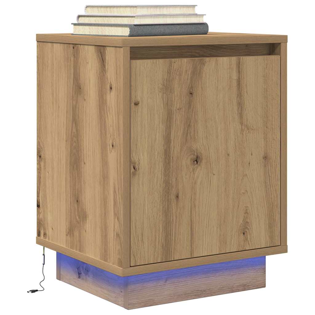 Yöpöytäkaapit LED-valoilla 2 kpl Artisan Oak 38x34x50 cm