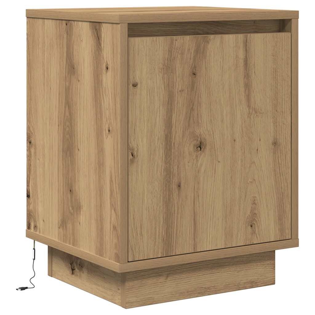 Yöpöytäkaapit LED-valoilla 2 kpl Artisan Oak 38x34x50 cm