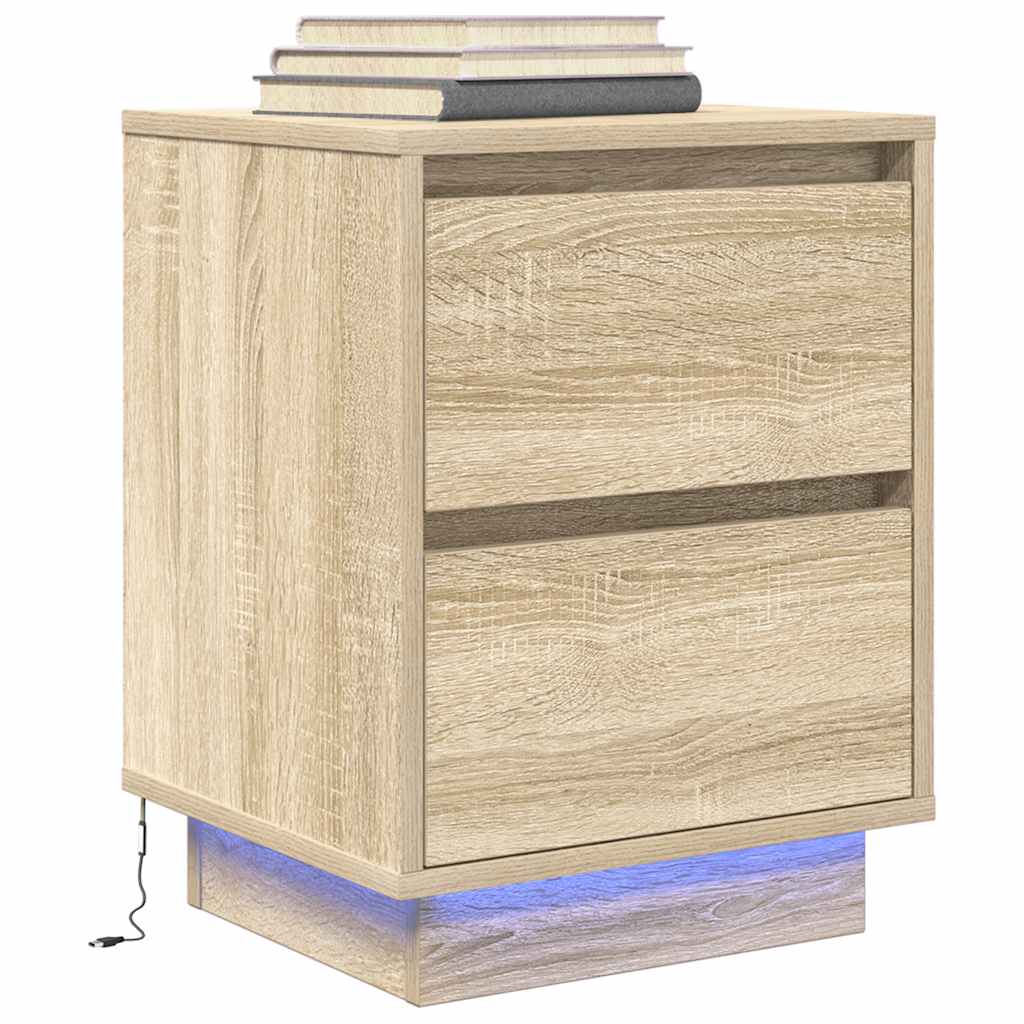 Yöpöytäkaapit LED-valoilla 2 kpl Sonoma Oak 38x34x50 cm