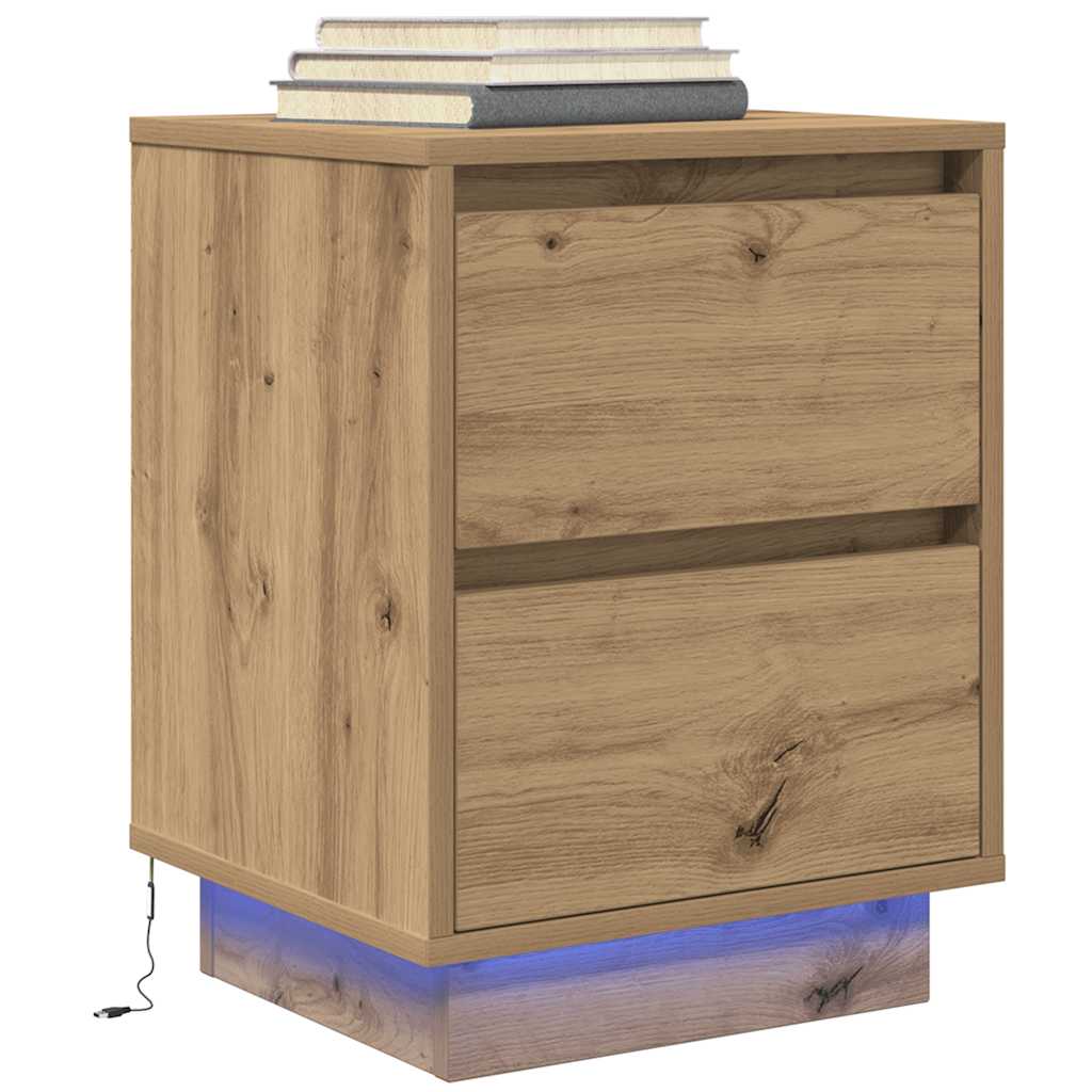 Yöpöytäkaapit LED-valoilla 2 kpl Artisan Oak 38x34x50 cm