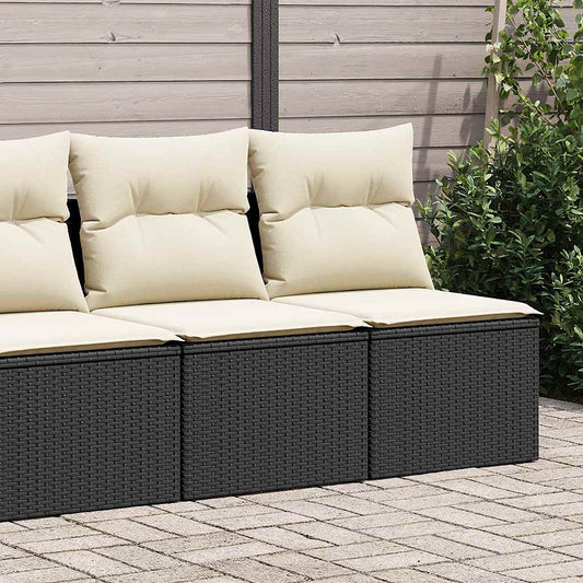 2-piece garden sofa set with cushions, black polyrattan