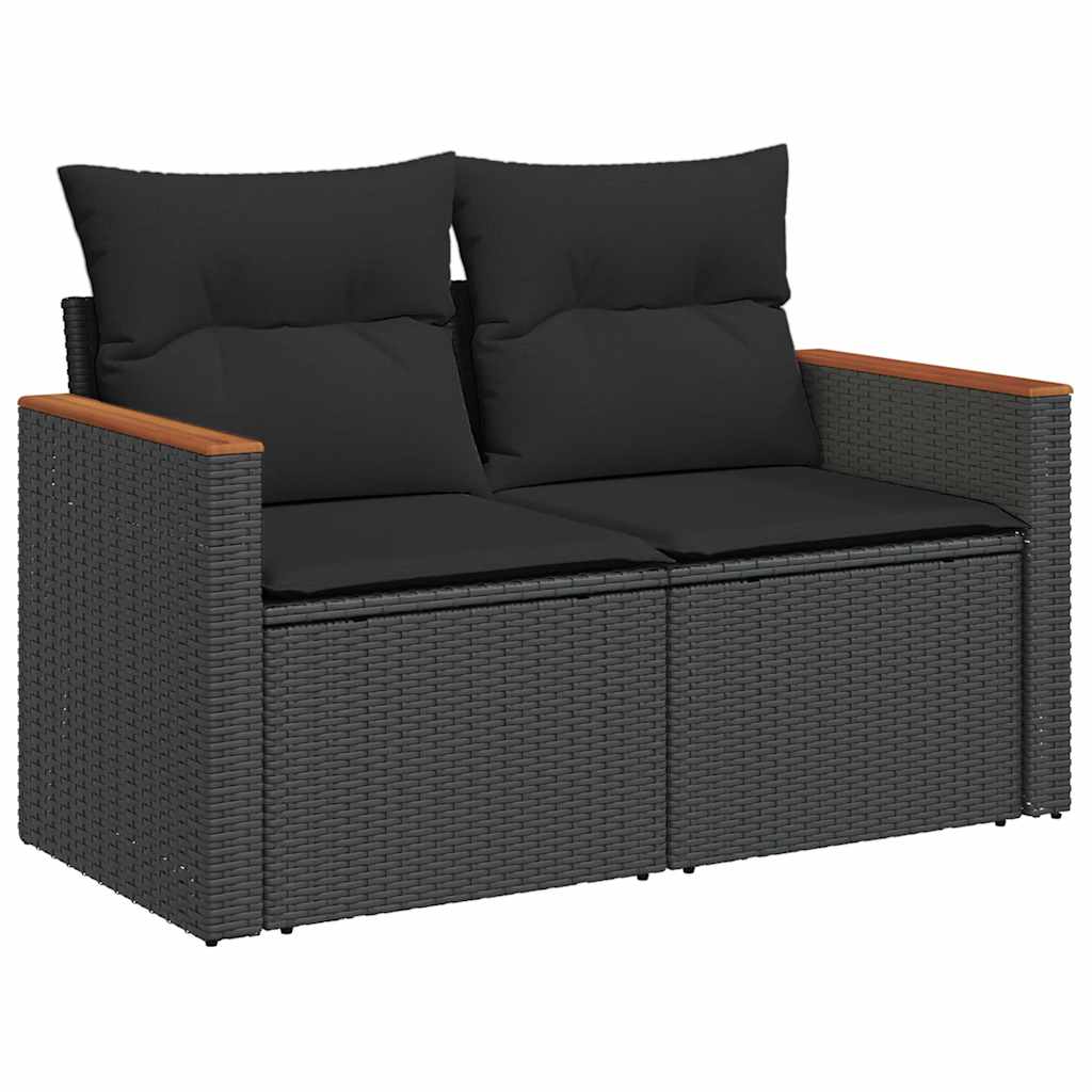 11-piece garden sofa set with cushions, black polyrattan