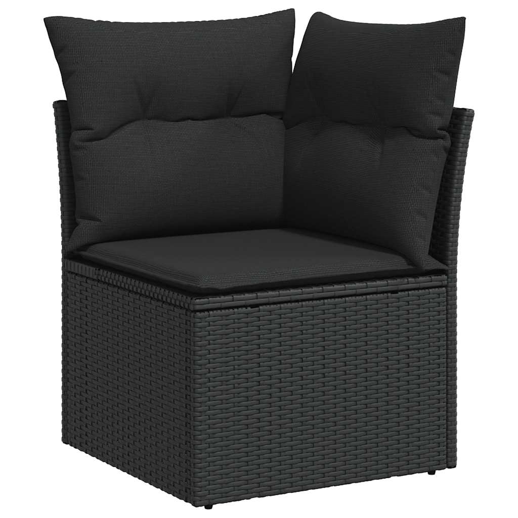 11-piece garden sofa set with cushions, black polyrattan