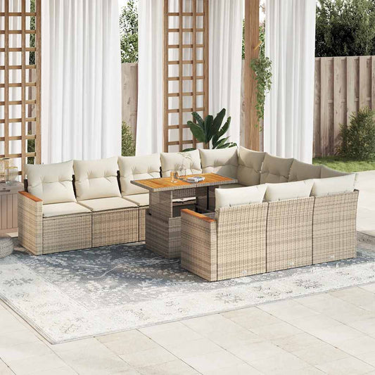 11-piece garden sofa set with cushions beige polyrattan