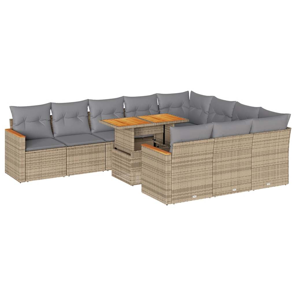 11-piece garden sofa set with cushions beige polyrattan