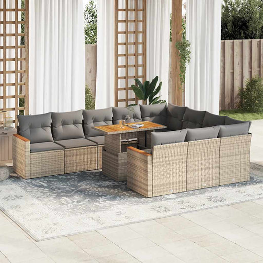 11-piece garden sofa set with cushions beige polyrattan