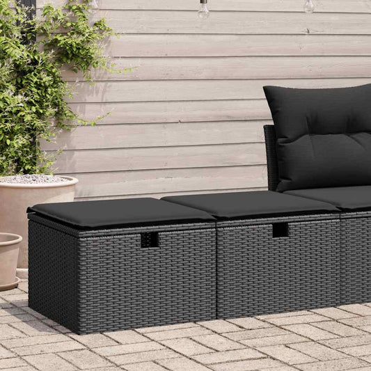 2-piece garden sofa set with cushions, black polyrattan