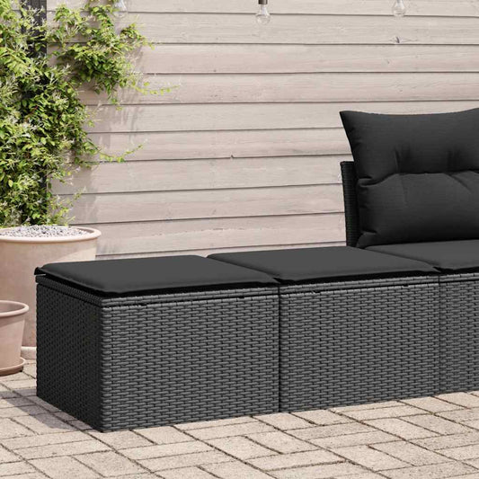 2-piece garden sofa set with cushions, black polyrattan