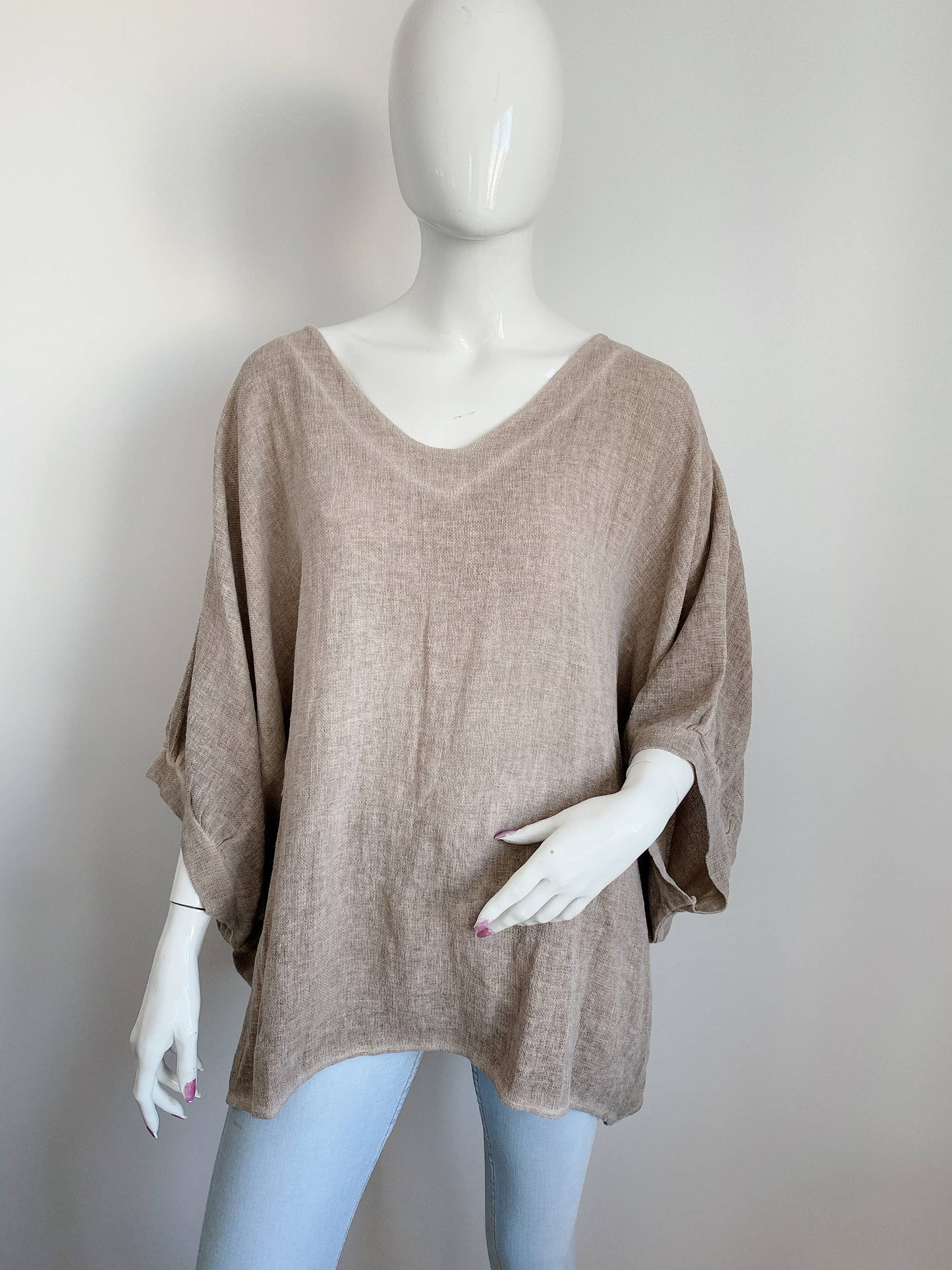 Ylisuuri pellavapaita – luonnonbeige, 100 % pellavaa, yksi koko (36–50)