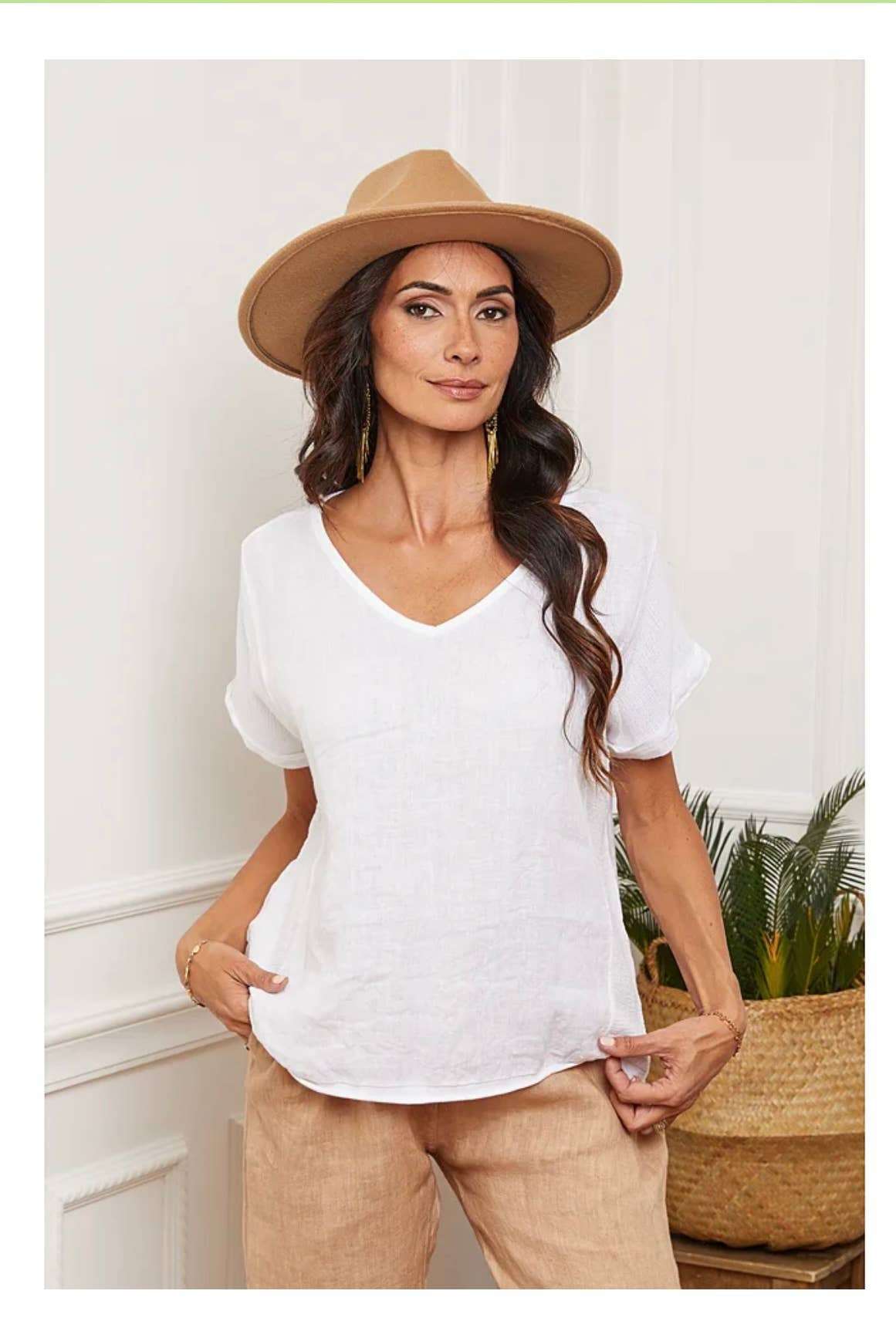 Naisten pellava T-paita – valkoinen, 100 % pellavaa, yksi koko 38–44