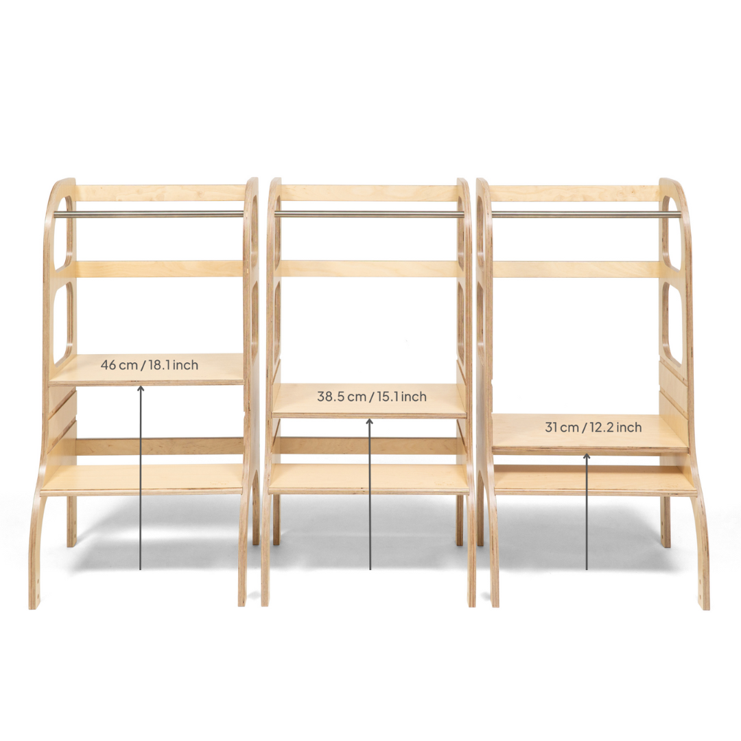 STEP UP Adjustable Height Helper Tower With Support Legs - Natural Wood