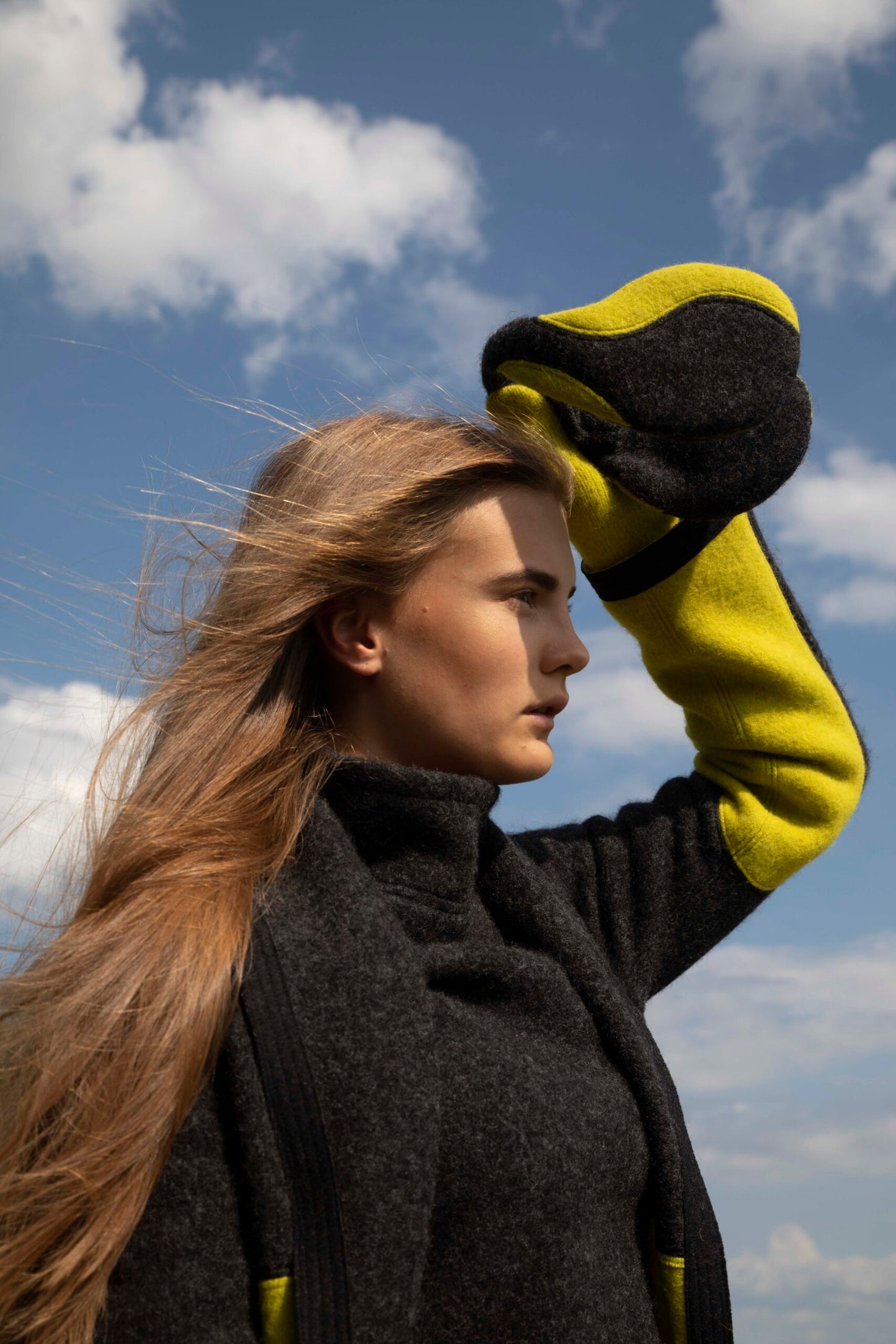 Felted Wool Earmuffs - Dark Grey, Apple Green