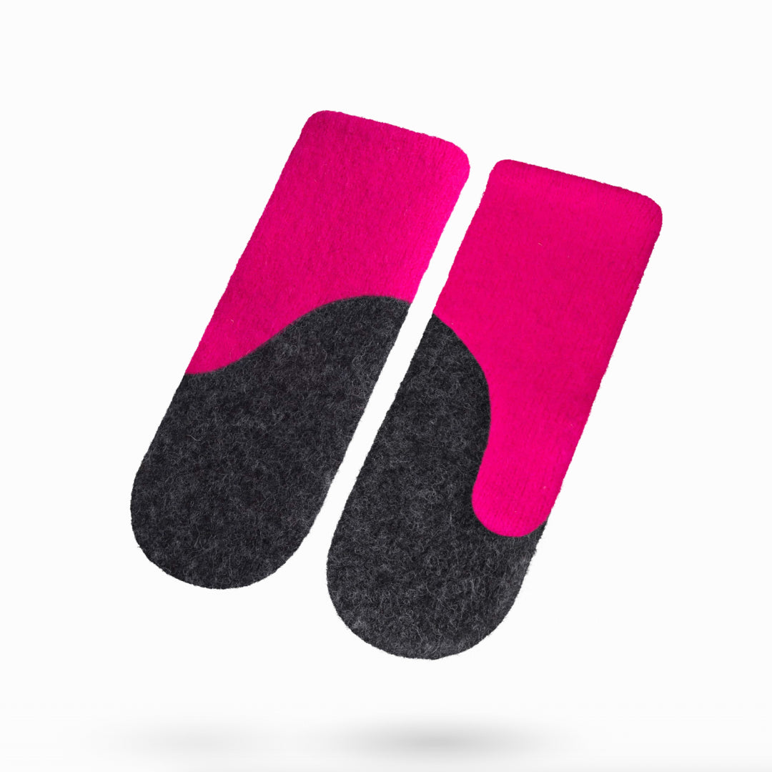 Felted Wool Mittens - Neon Pink & Dark Grey