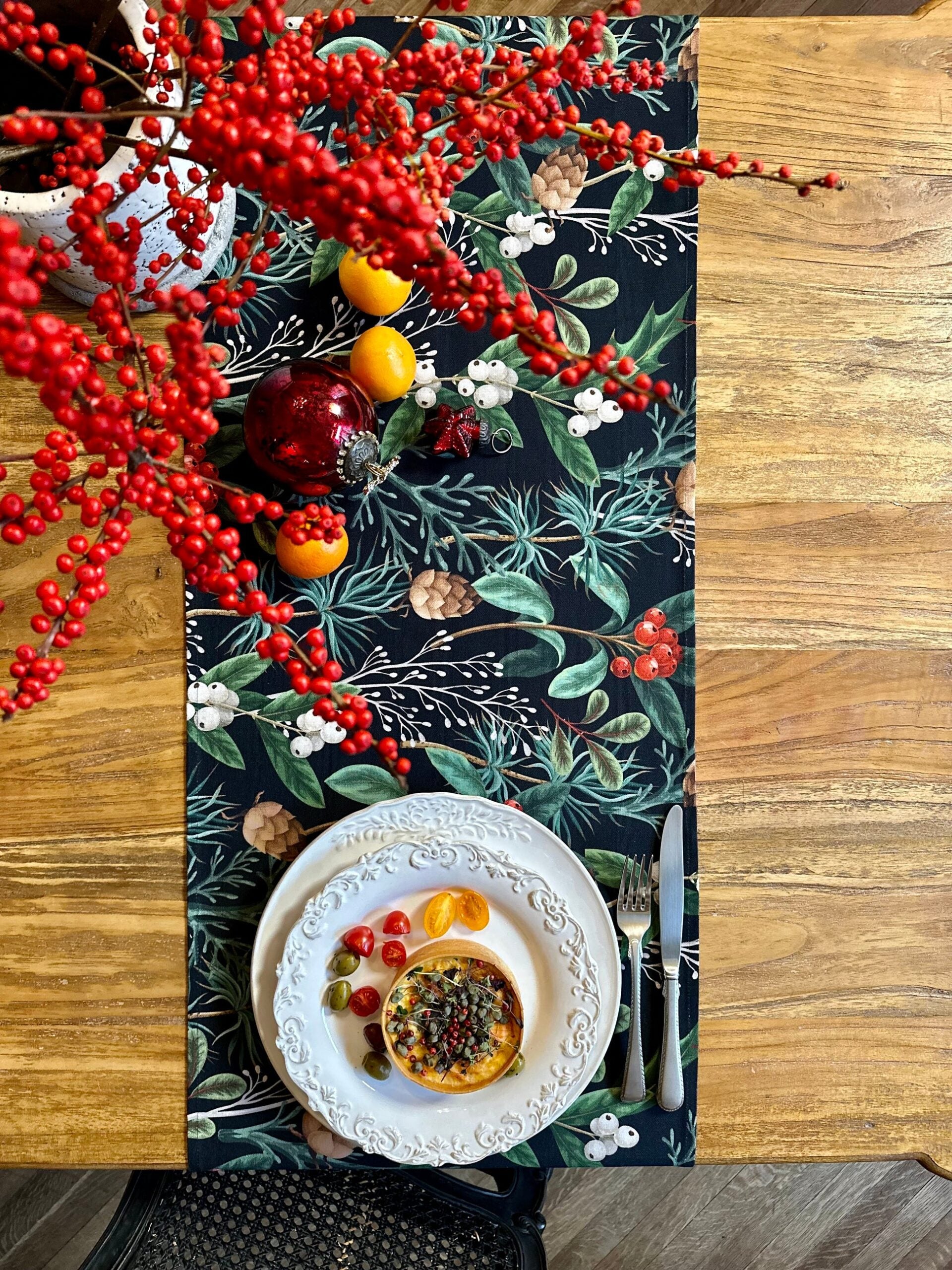 Christmas Forest Table Runner with Tassels