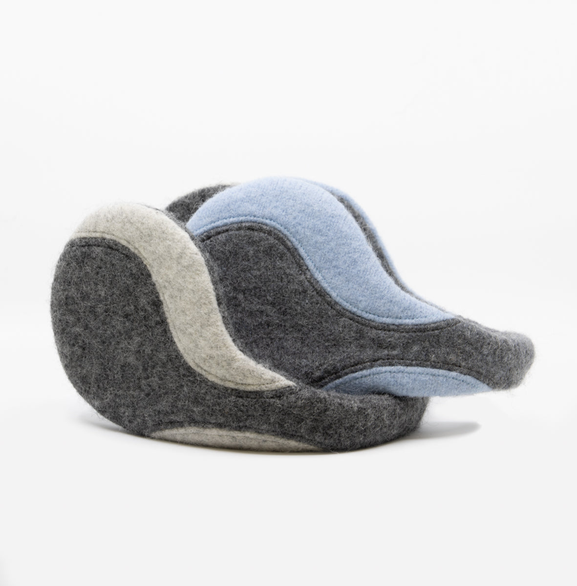 Felted Wool Earmuffs - Medium Grey, Light Blue