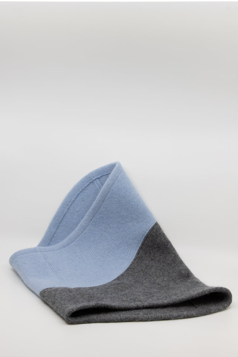 Felted Wool Tube Scarf - Medium Grey, Light Blue