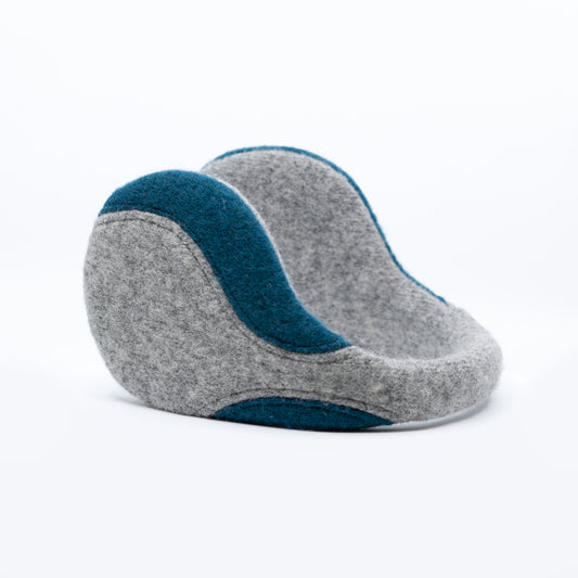 Felted Wool Earmuffs - Light Grey, Aquamarine