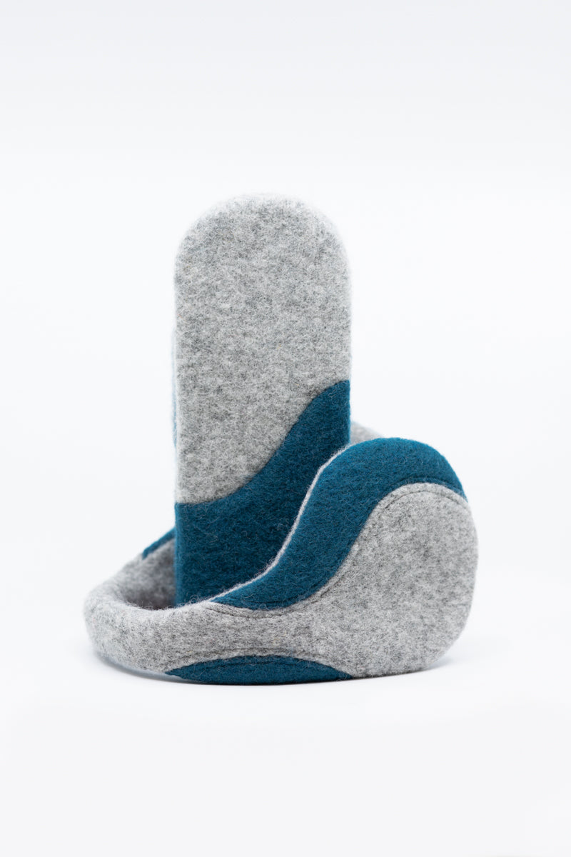 Felted Wool Mittens - Light Grey, Aquamarine