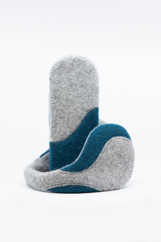 Felted Wool Mittens - Light Grey, Aquamarine