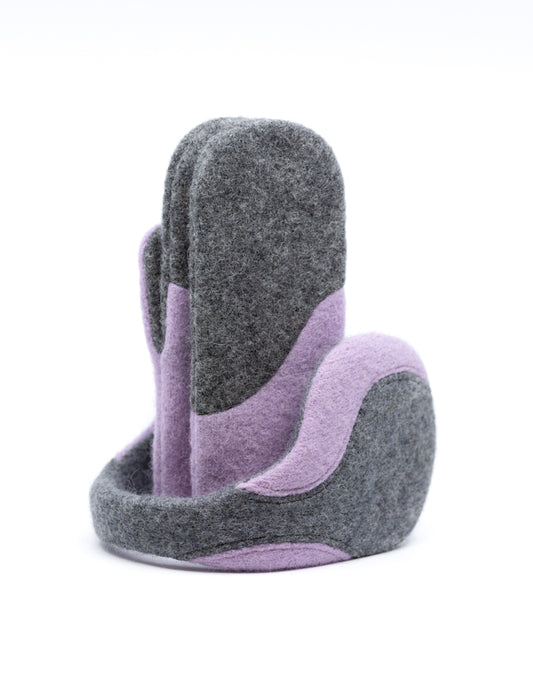 Felted Wool Mittens - Medium Grey, Lilac