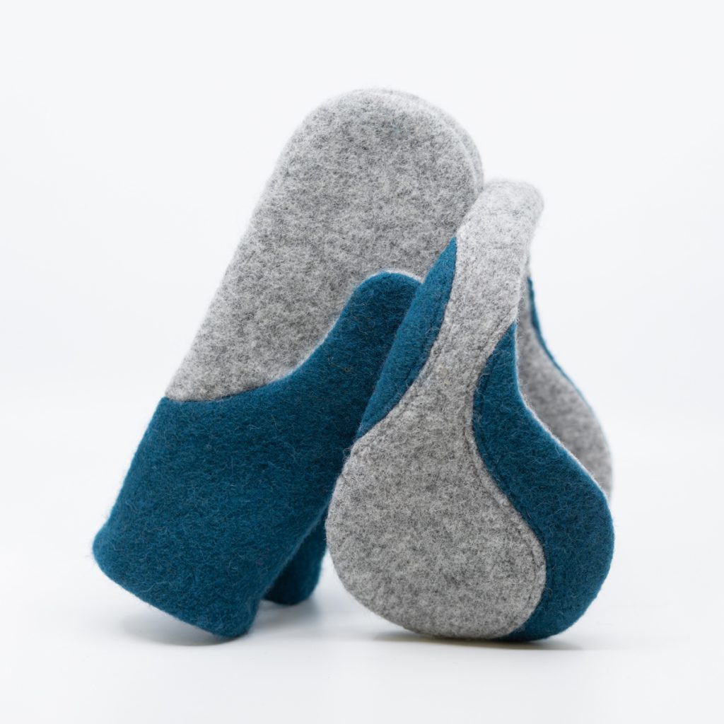 Felted Wool Mittens - Light Grey, Aquamarine