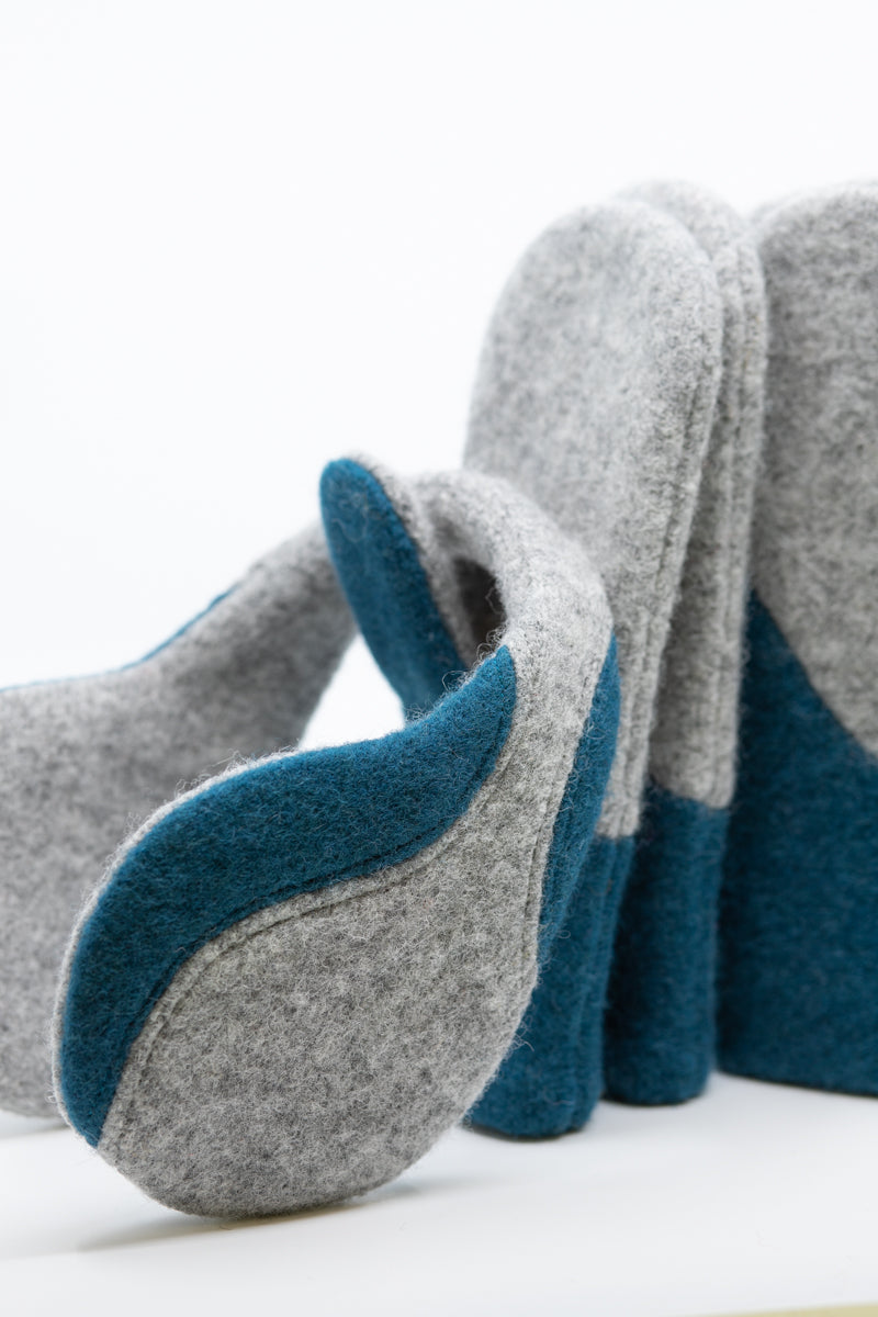 Felted Wool Earmuffs - Light Grey, Aquamarine