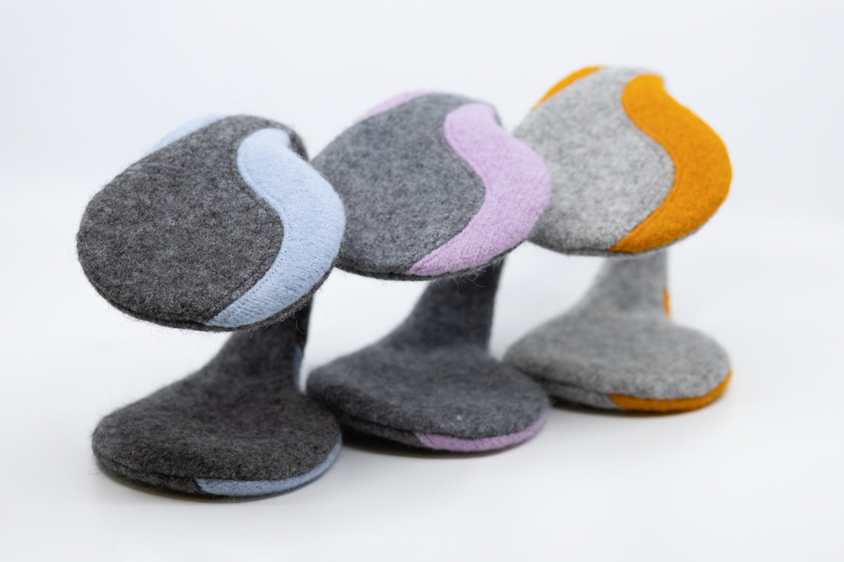 Felted Wool Earmuffs - Medium Grey, Light Blue