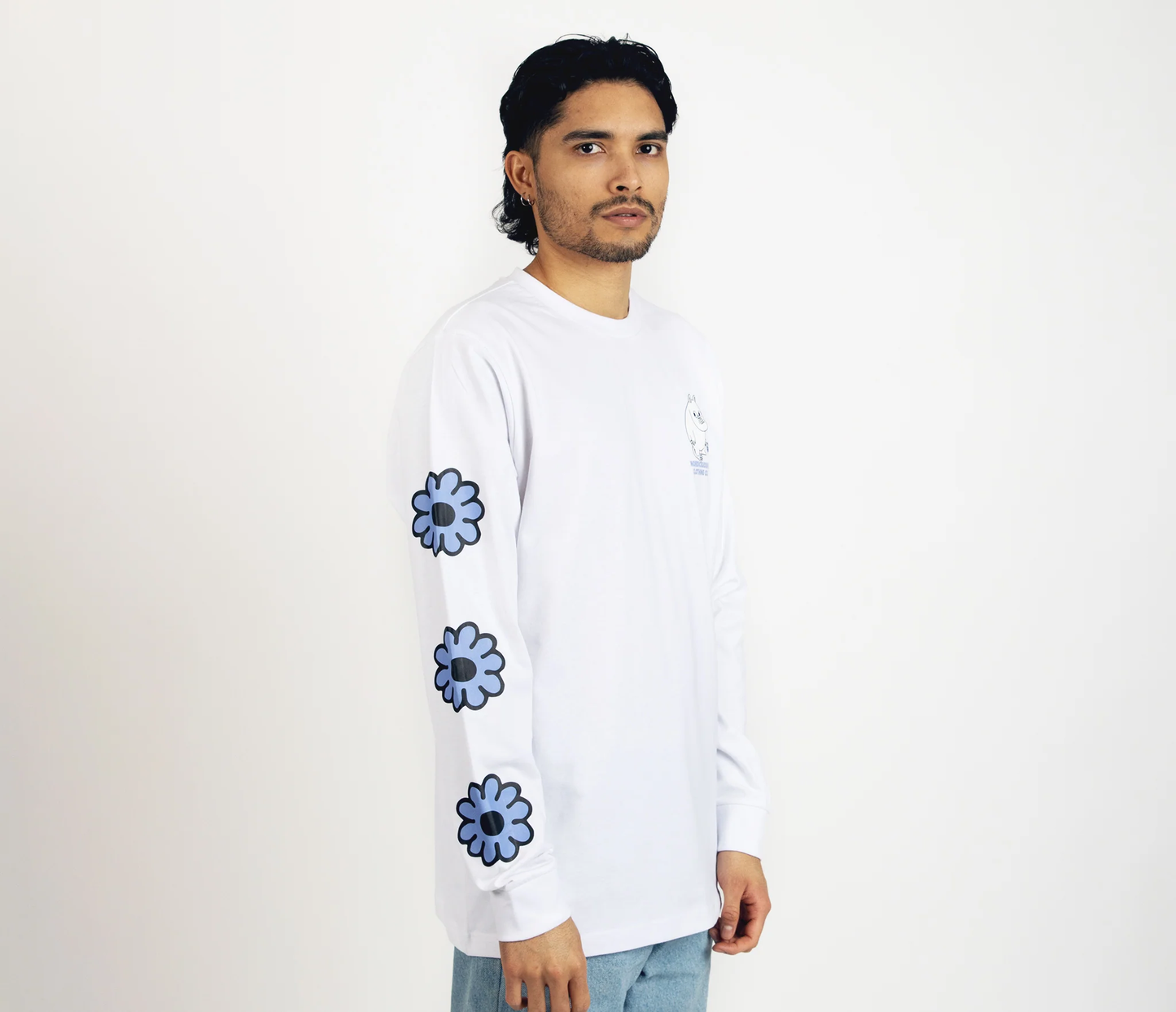 Moomintroll's Flower Longsleeve Shirt With Cuffrib Unisex - White