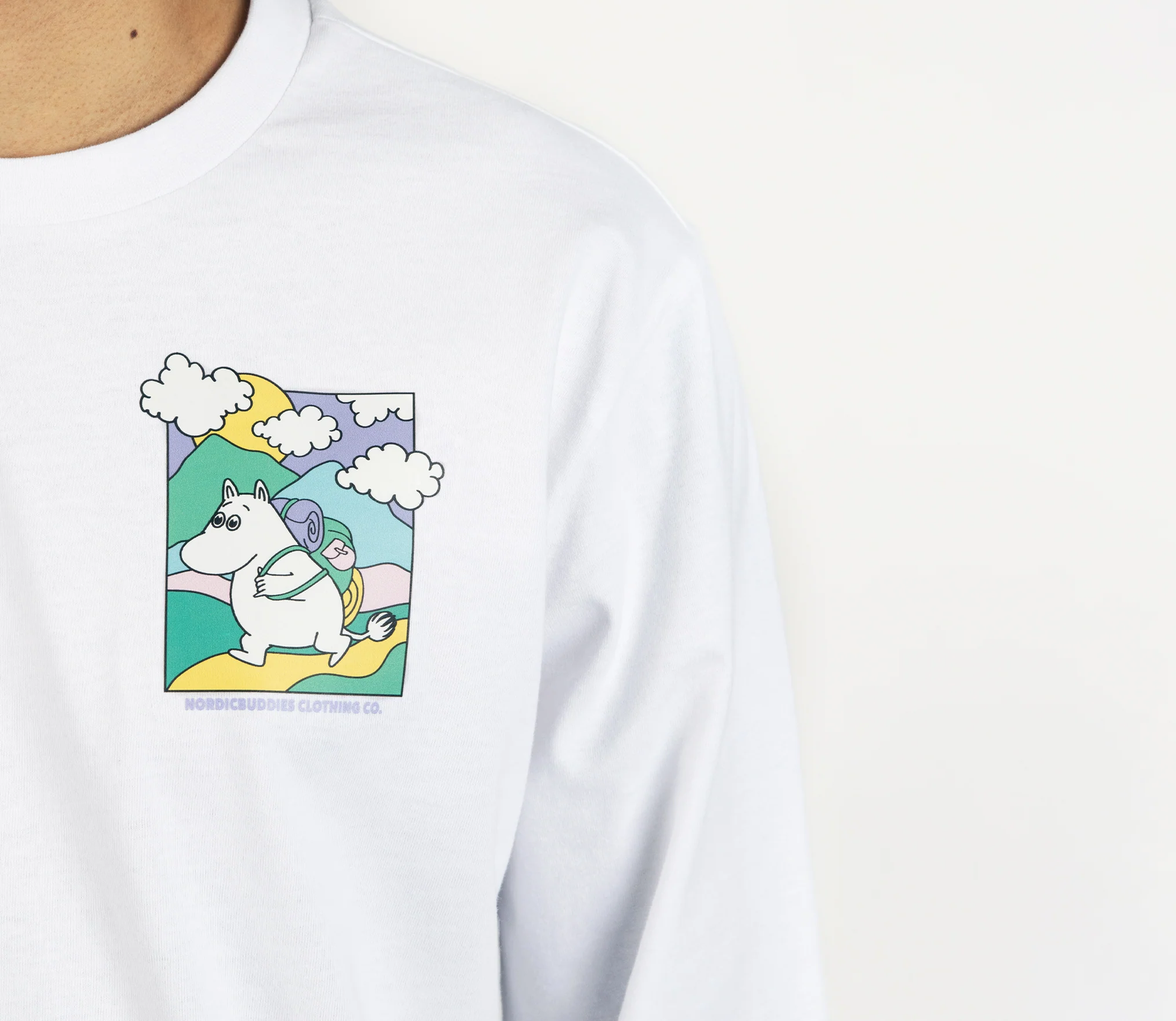 Moomintroll's Adventure Longsleeve Shirt With Cuffrib Unisex - White