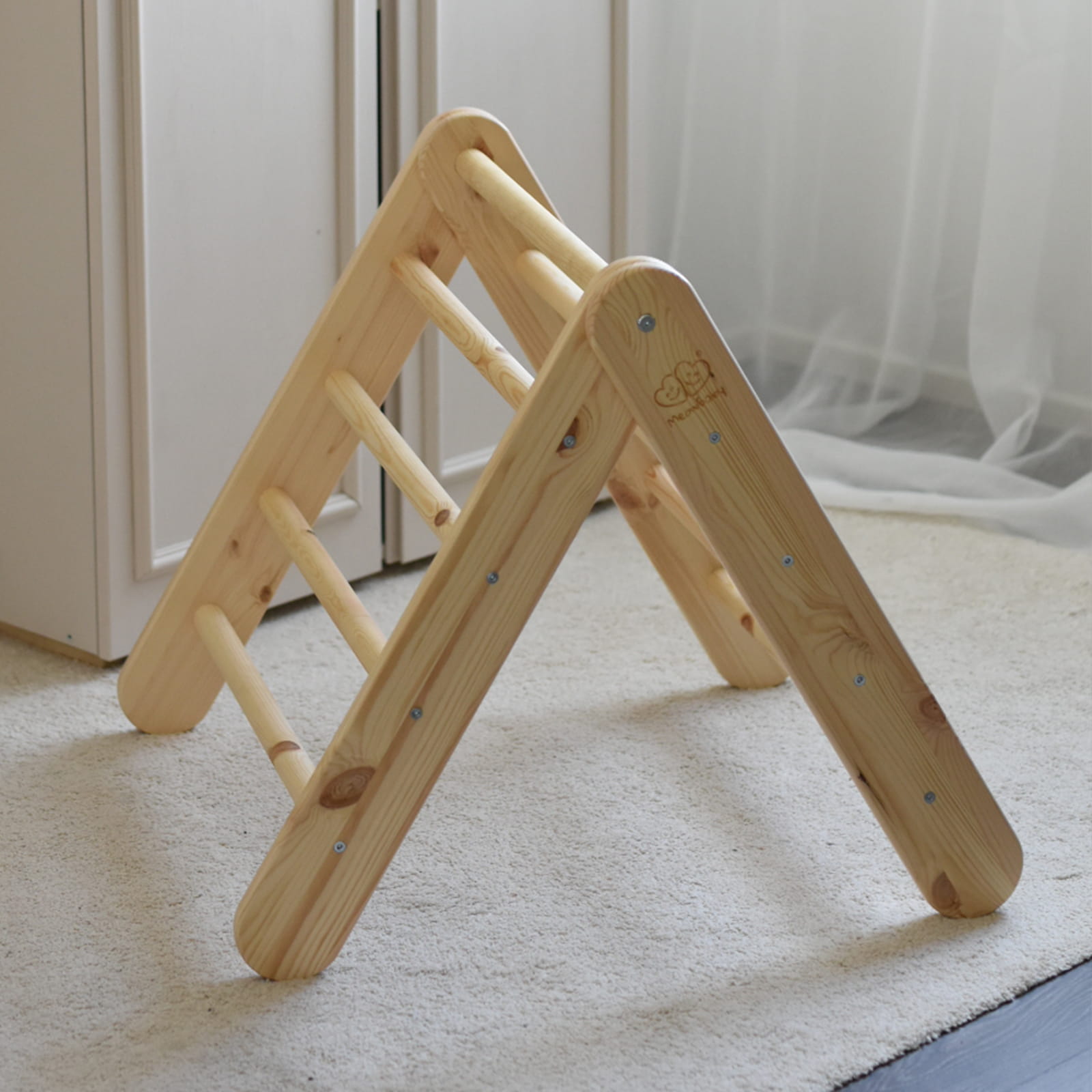 Natural Wood Ladder House With a Blue-Grey Cover