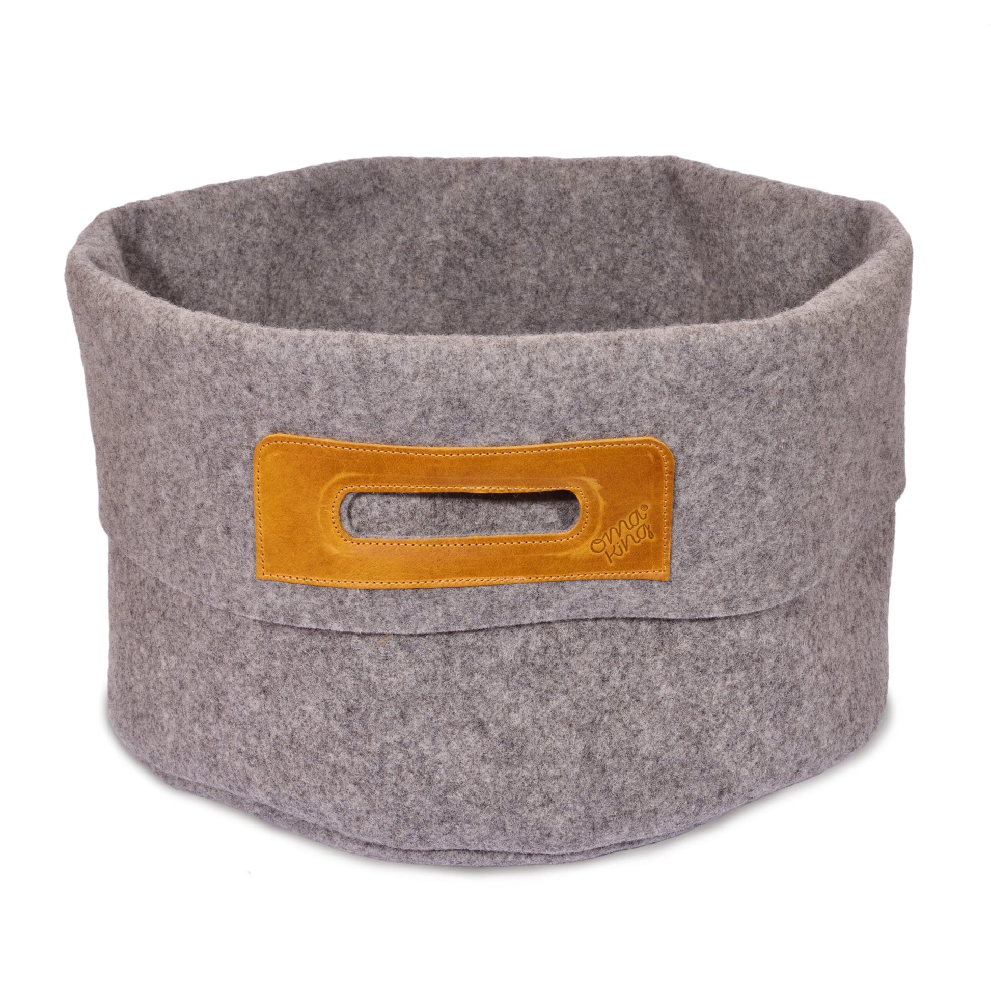 Wool Felt Omaking Basket - Grey/Cognac