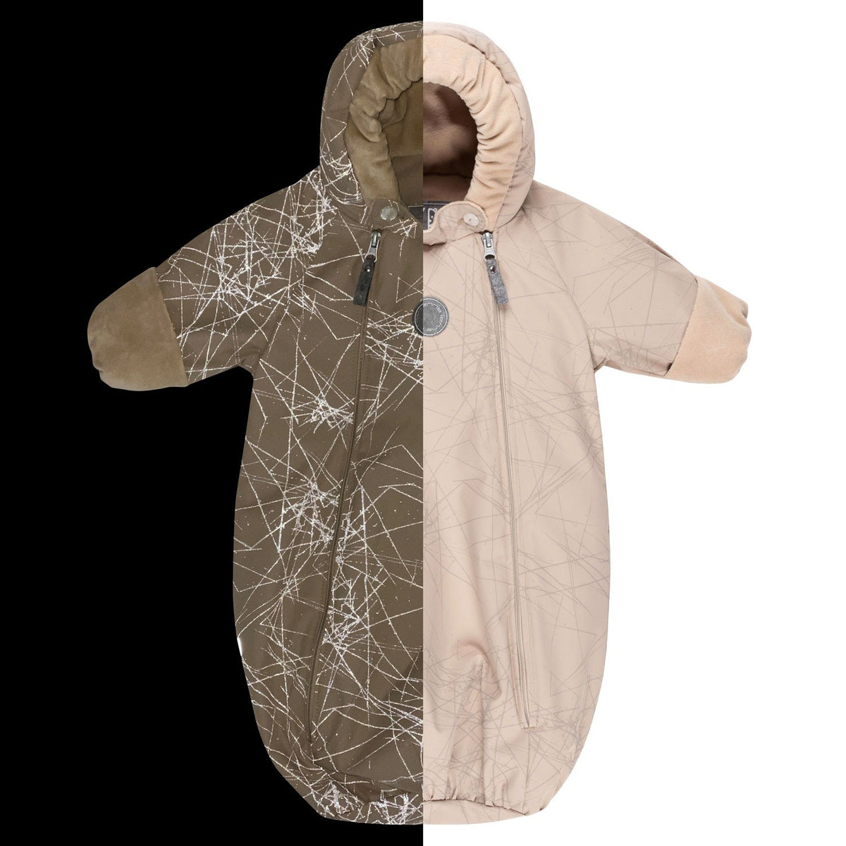 Beige Reflective Merino Wool-Lined Spring/Autumn Bunting Pram Suit
