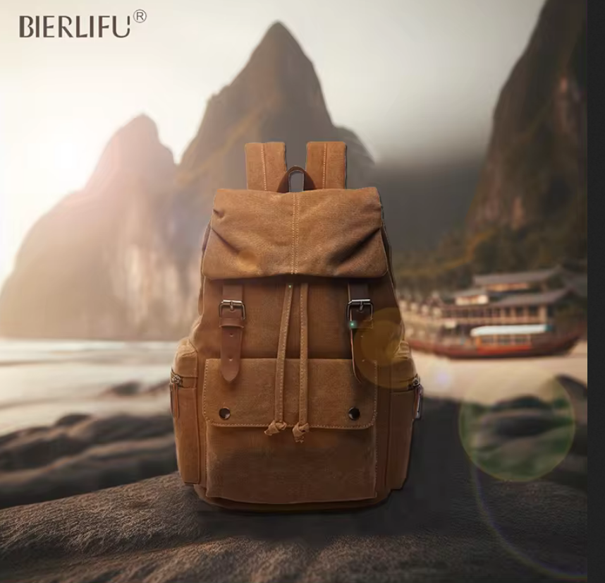 Canvas Backpack BIERLIFU, BLACK