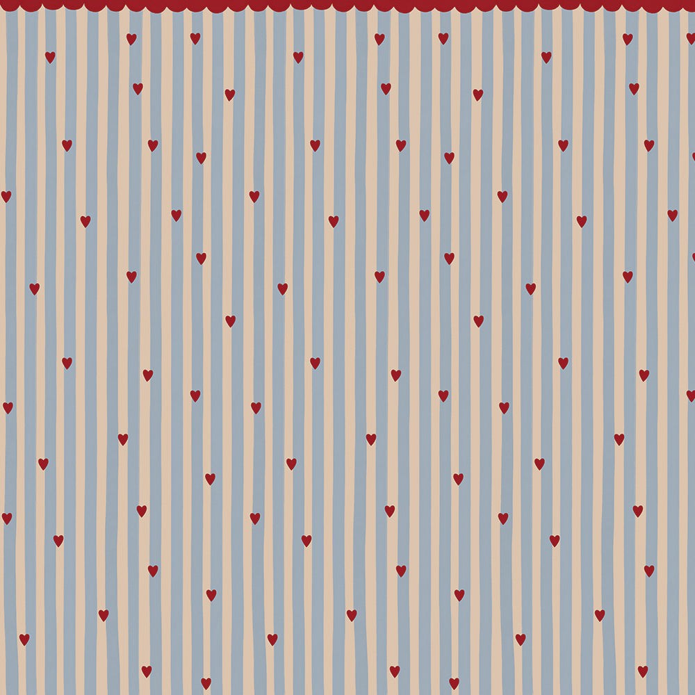 French Hearts Stripes Wallpaper
