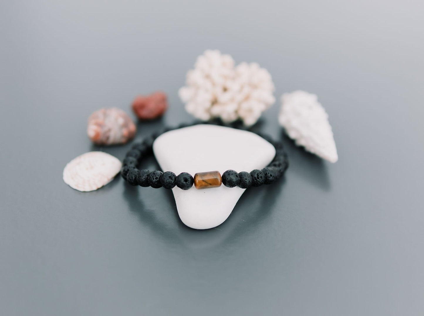 Lava Bracelet with 6mm Tiger Eye for Men