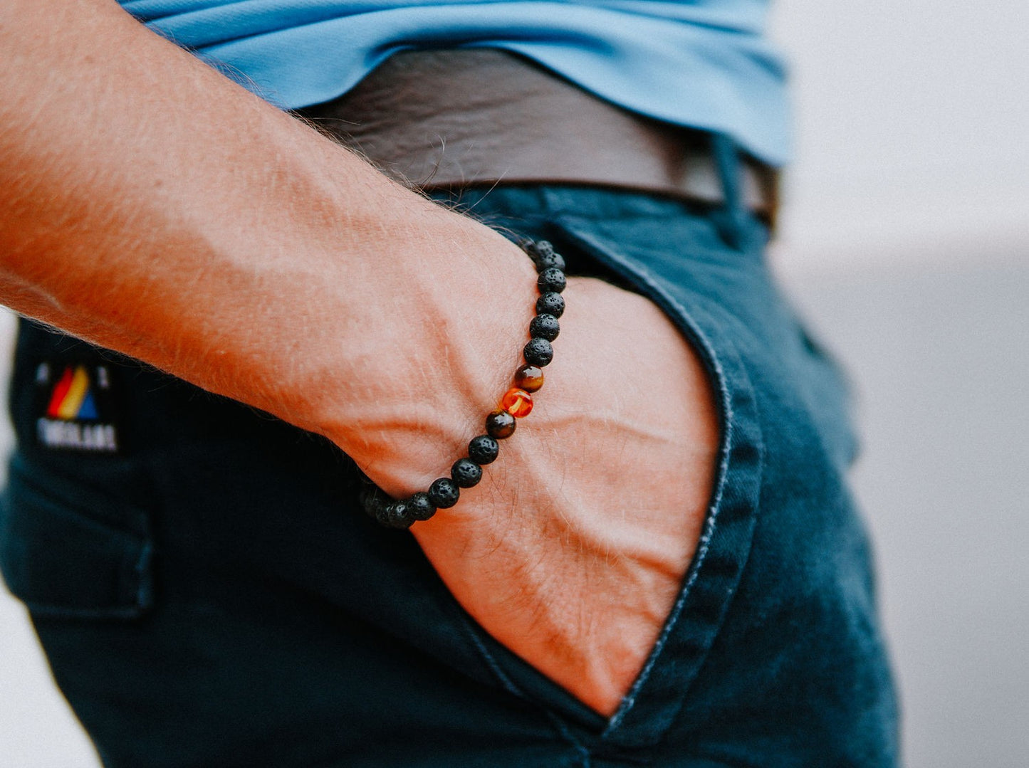 Lava Stone Bracelet with Amber and Tiger Eye