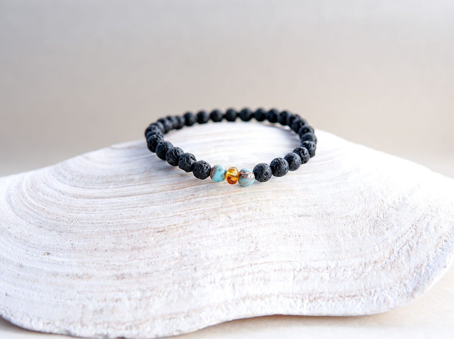 Lava Stone Bracelet with Amber and Turquoise
