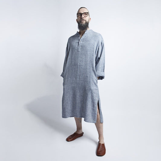 Linen Men's Dress - Blue / Gray