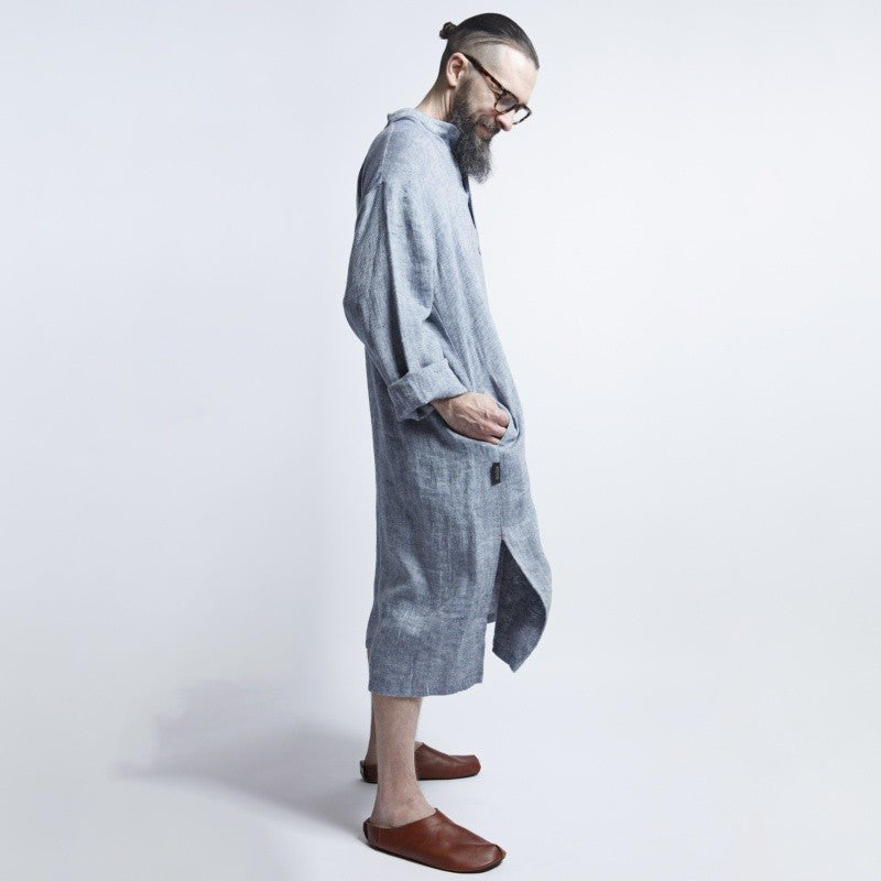 Linen Men's Dress - Blue / Gray