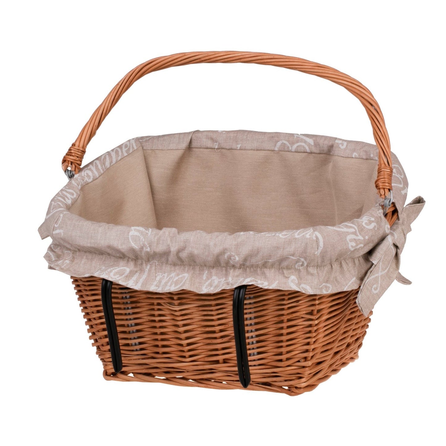 Magnus Wicker Bicycle Basket With Beige Trim, With Handle And Hooks