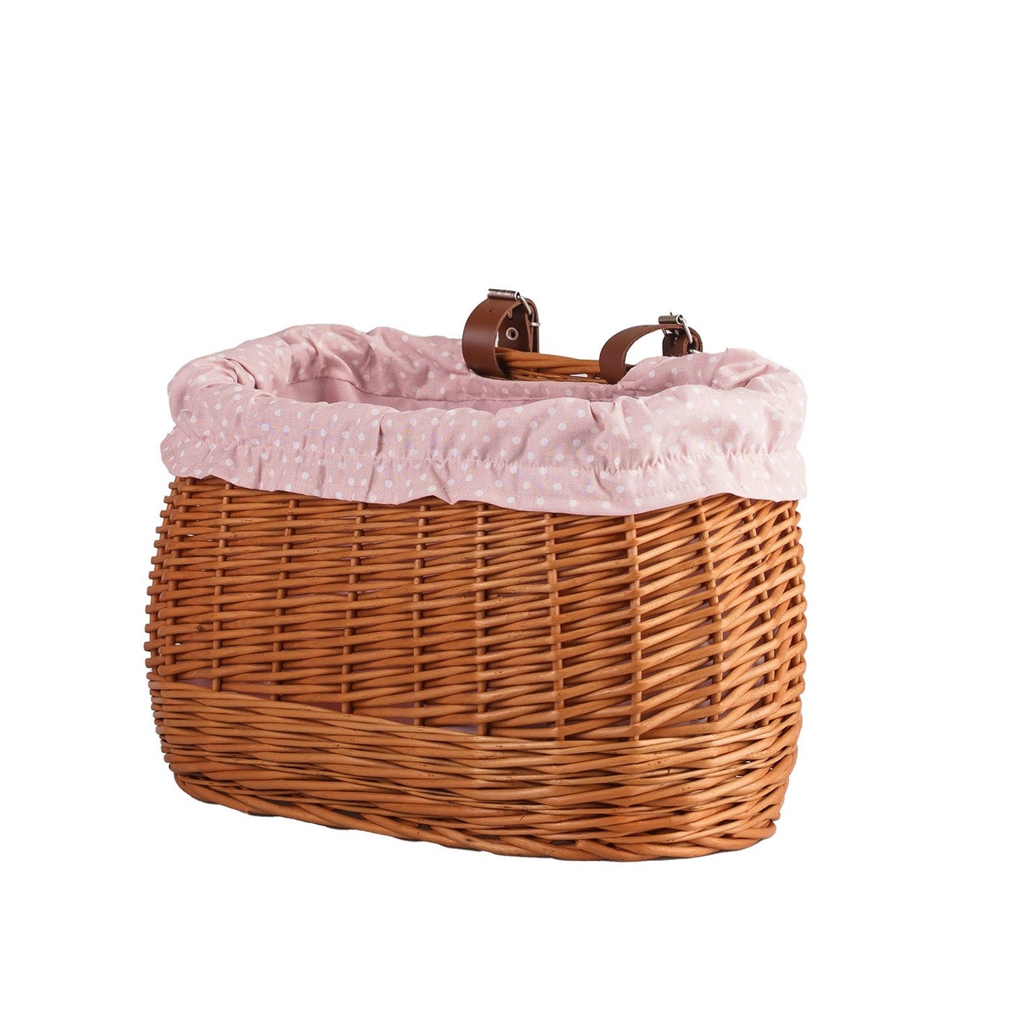 Marone Wicker Bike Basket With Pink Lining And Straps
