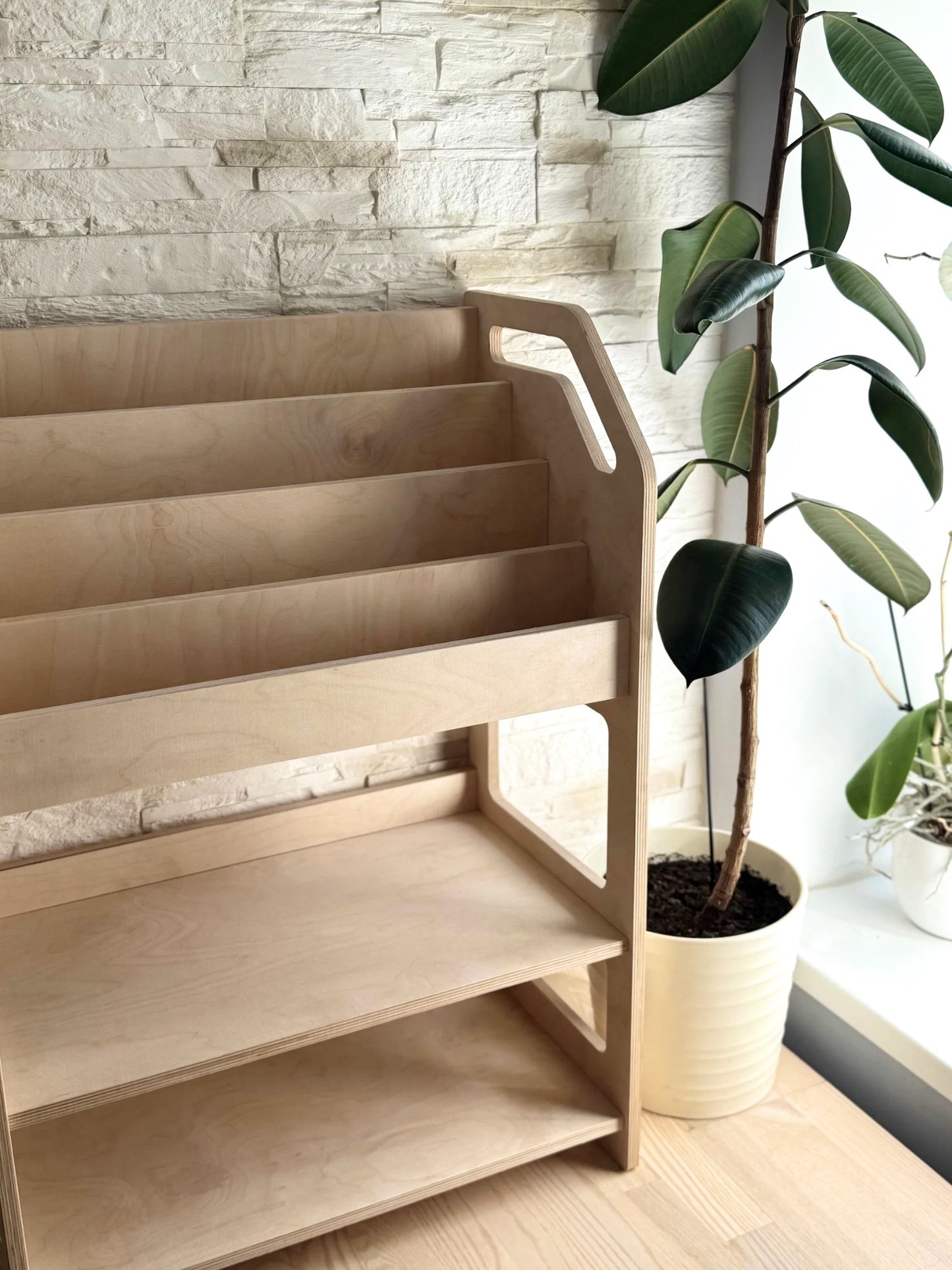 Montessori Wooden Book Display with Storage Shelf For Kids