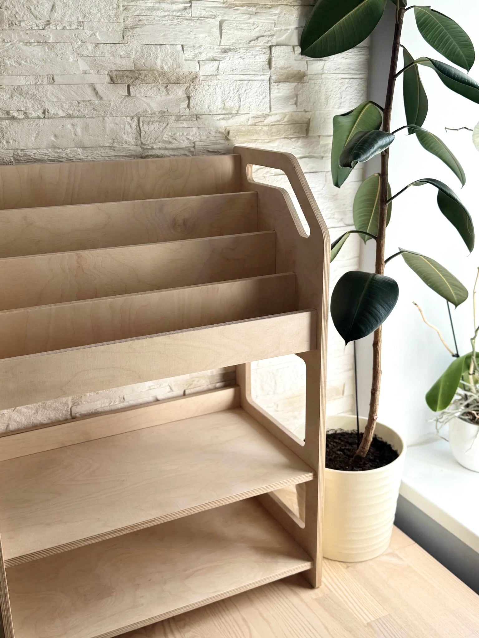 Montessori Wooden Book Display with Storage Shelf For Kids