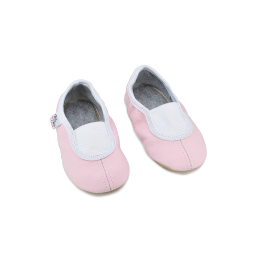 Classic leather slippers with elastic band for children - pink sizes 19-26